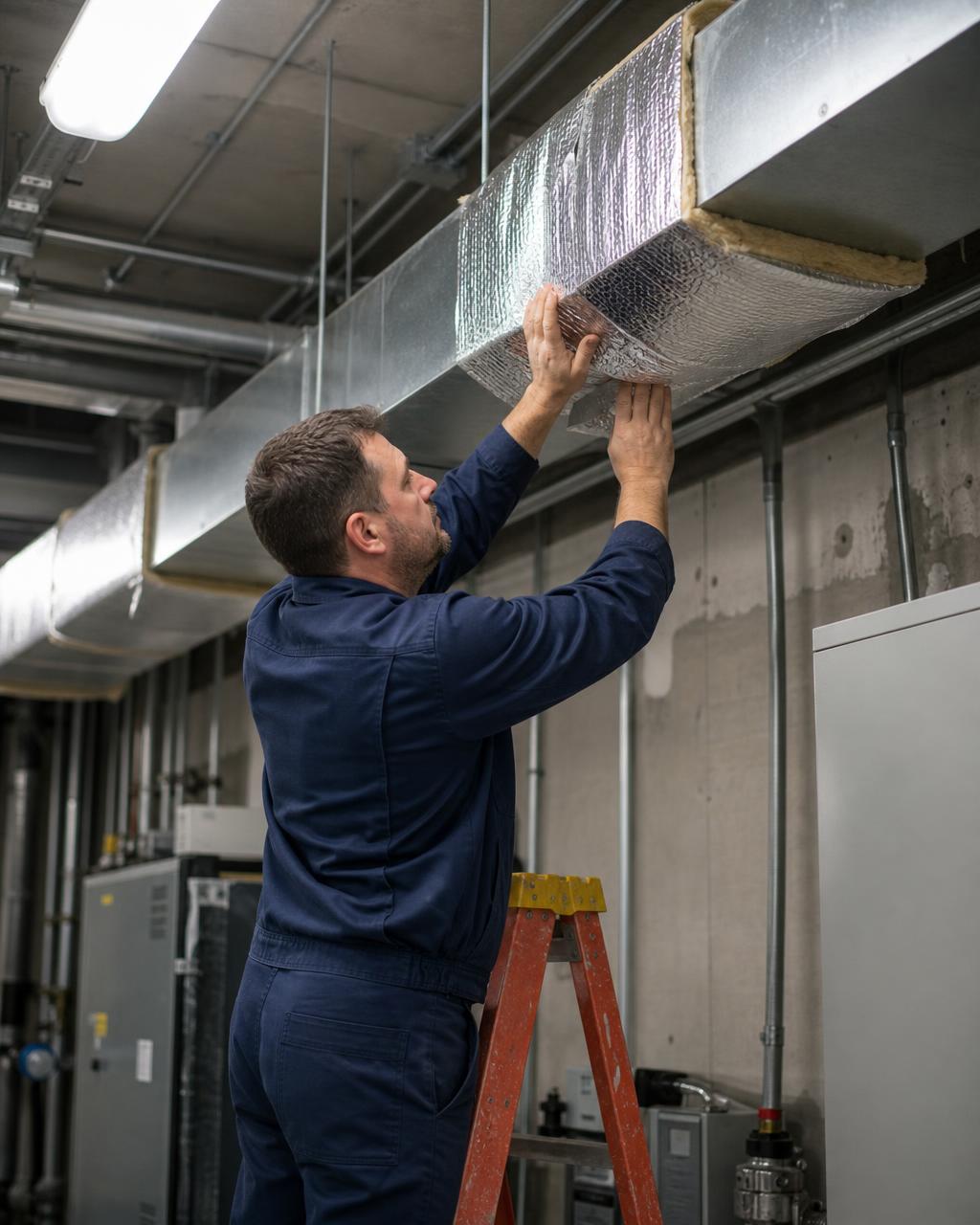 Isolation de conduits mécaniques dans une salle mécanique commerciale